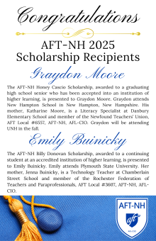 2025 AFT-NH Scholarship Recipients